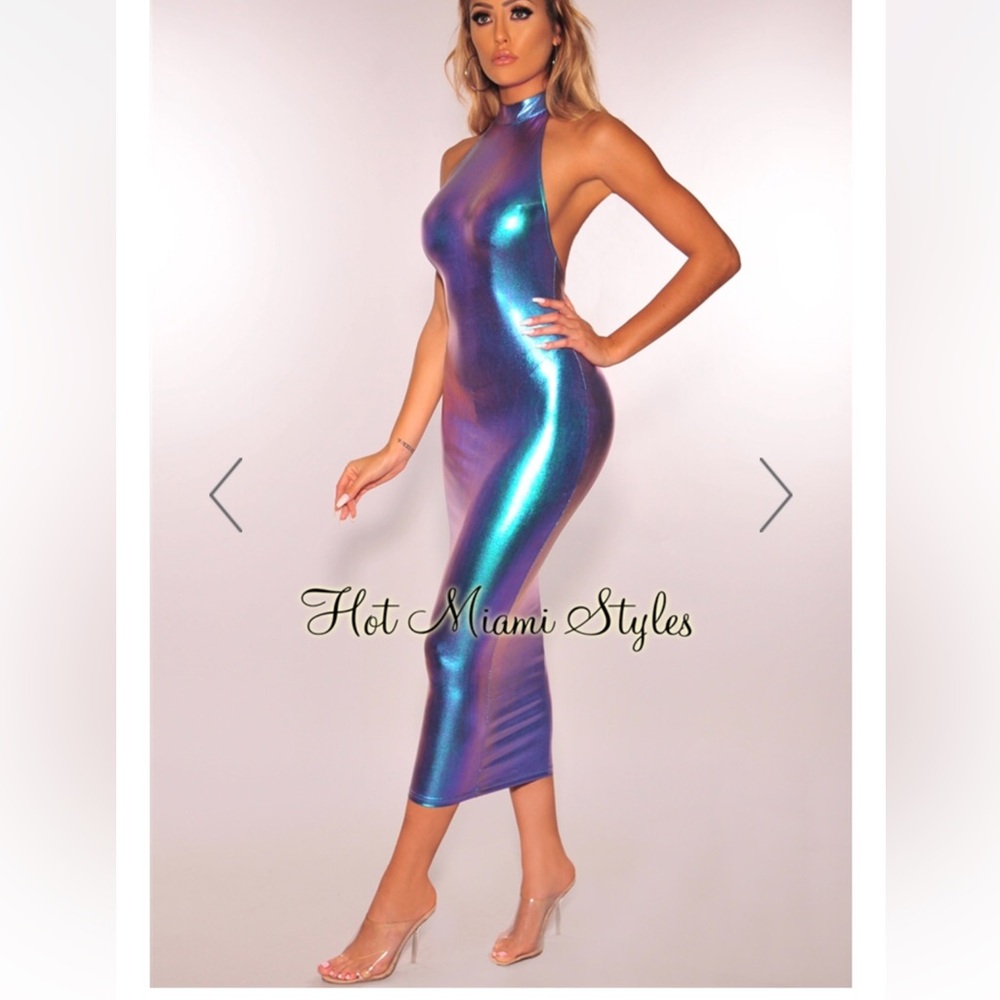 Cotton Candy Metallic Halter Midi Dress NWT